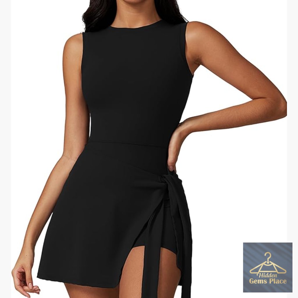 Sleeveless Athletic Dress With Built-In Shorts For Tennis Golf Workout
